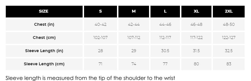 Switch Mens Jacket Sizing Guide