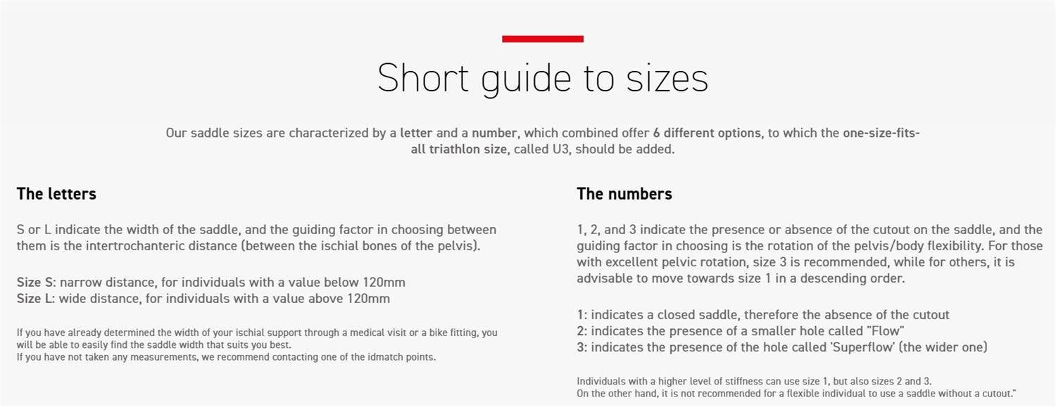 Selle Italia- short guide to sizes