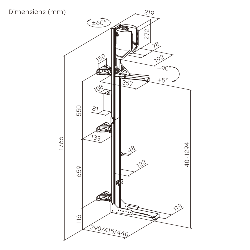 Maverack EasyLift dimensions and adjustment diagram
