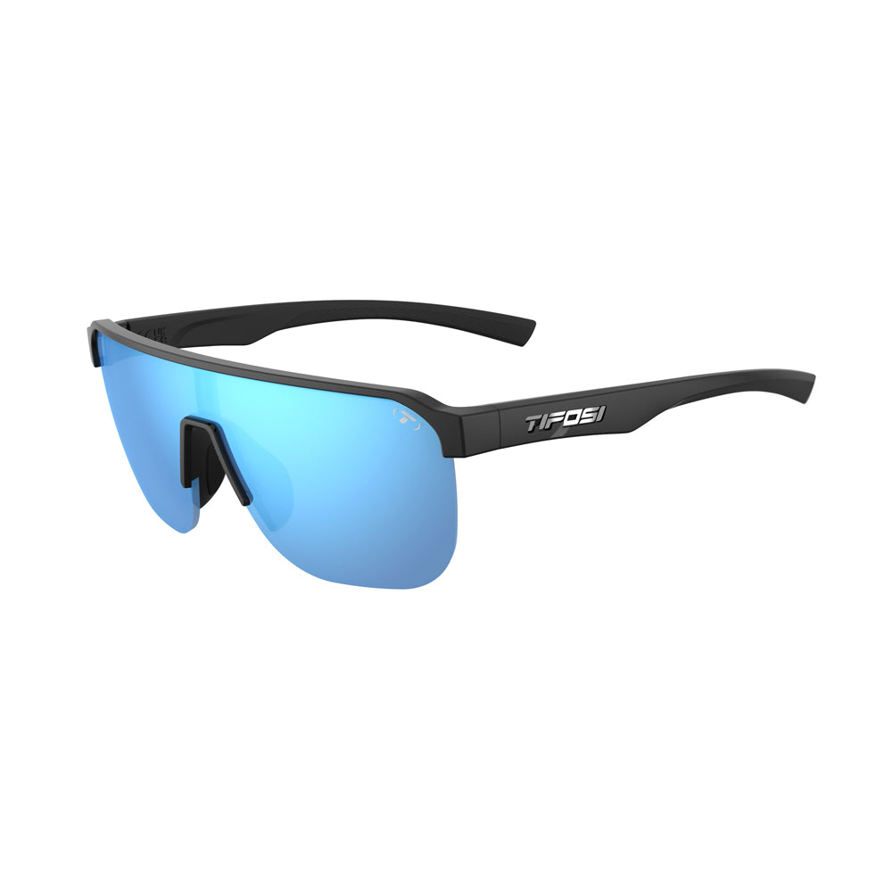 Tifosi Sanctum SL Sunglasses Gloss Black with Smoke Bright Blue Mirror Lens
