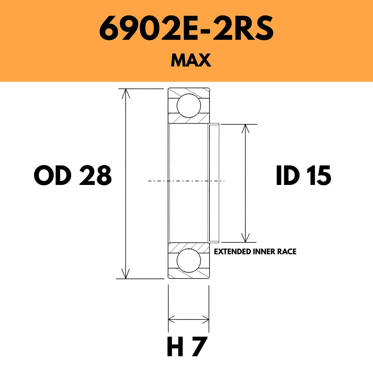 Black Bearing 6902 E 2 Rs / 61902 E 2 Rs Max Radial Sealed Bearing (Extended Inner Race)