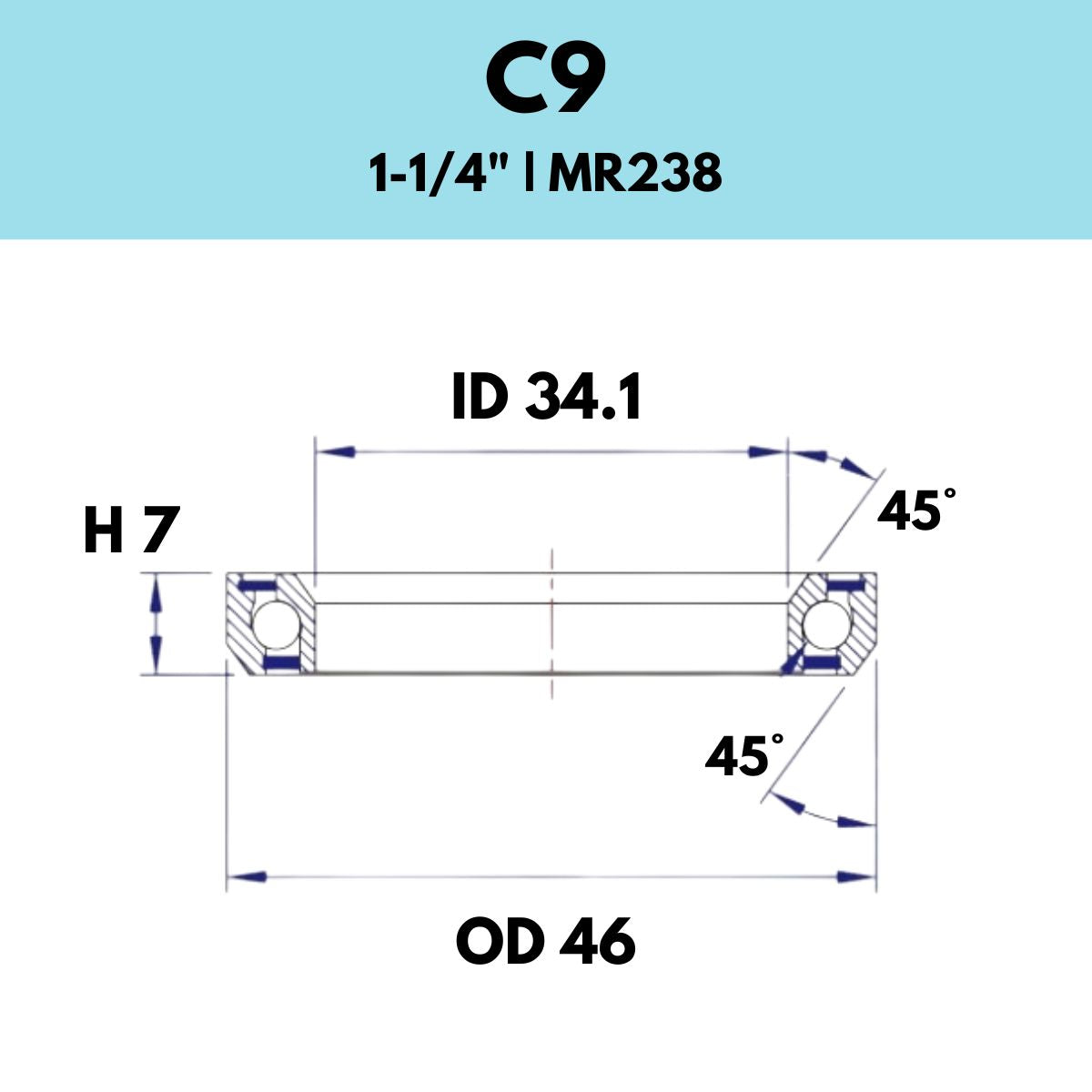 Black Bearing 1 1/4" Headset Bearing C9