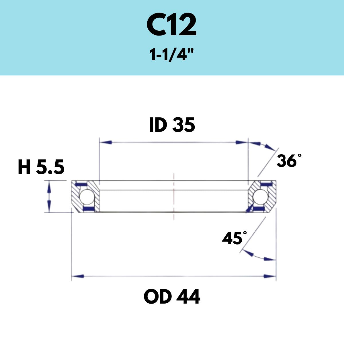 Black Bearing 1 1/4" Headset Bearing C12