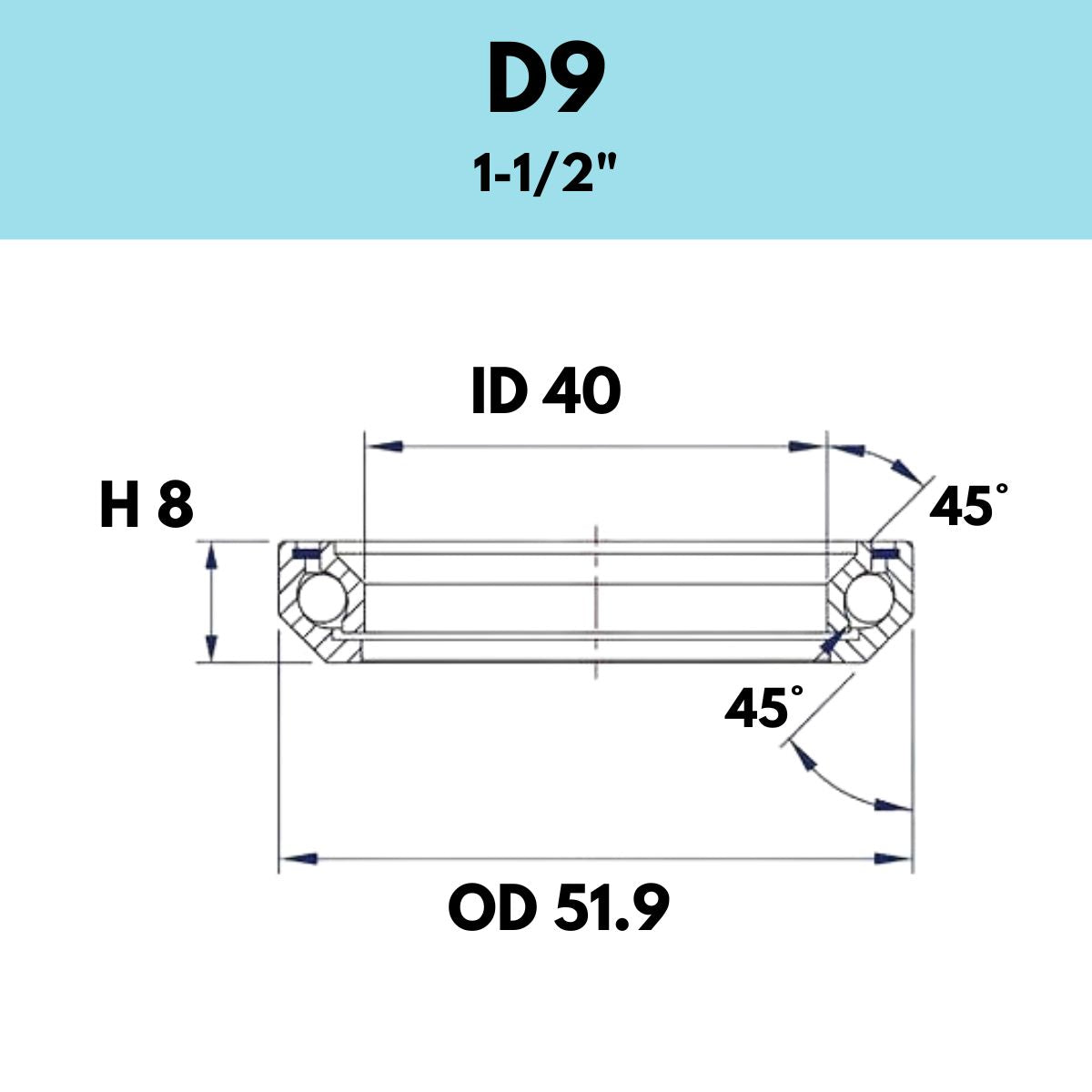 Black Bearing 1 1/2" Headset Bearing D9