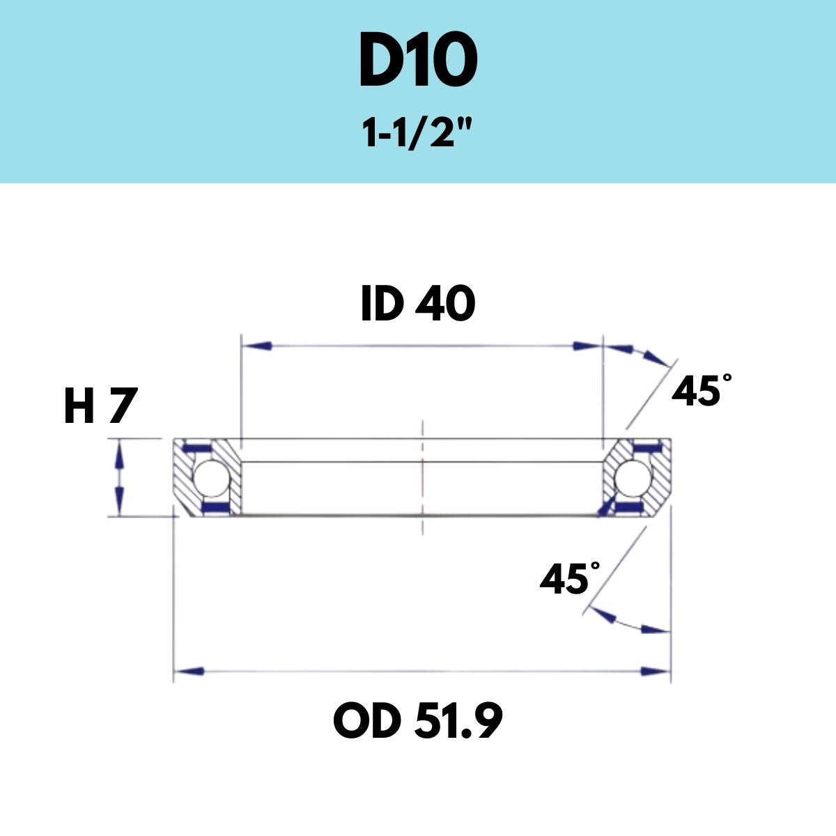 Black Bearing 1 1/2" Headset Bearing D10