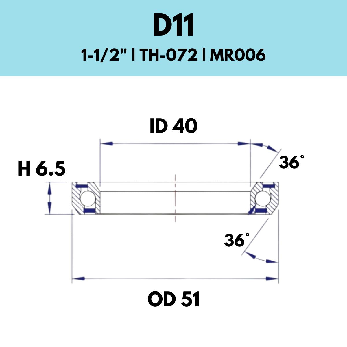 Black Bearing 1 1/2" Headset Bearing D11