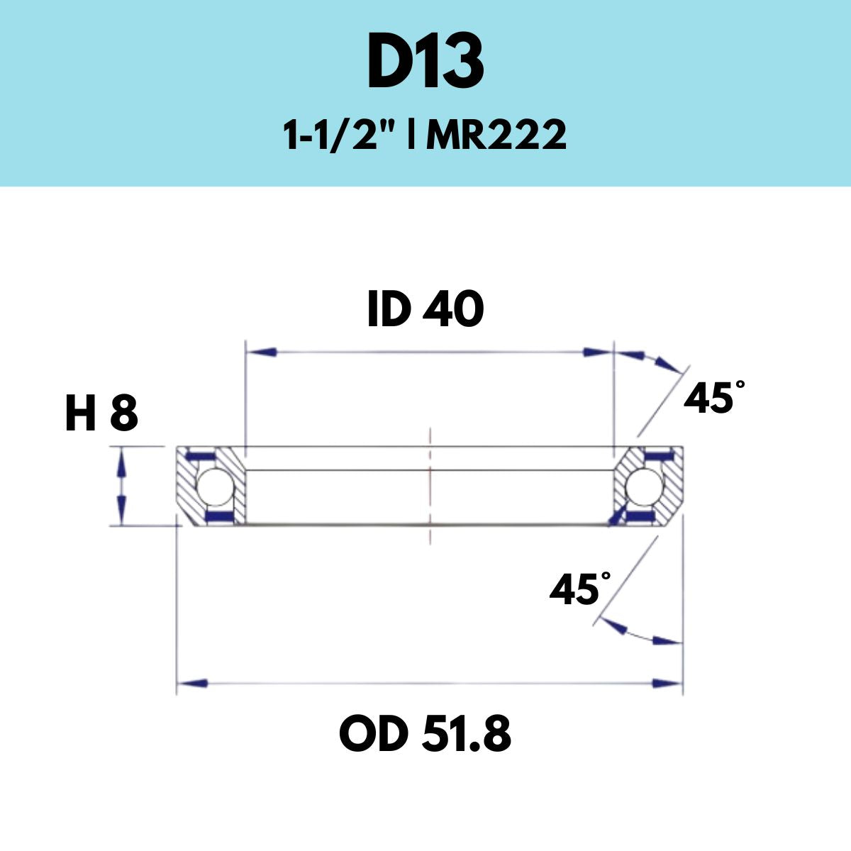 Black Bearing 1 1/2" Headset Bearing D13
