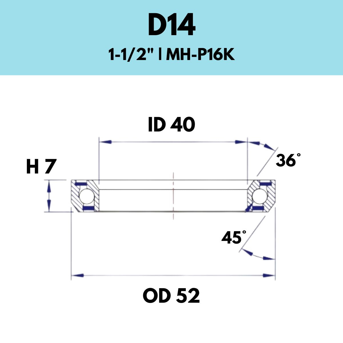 Black Bearing 1 1/2" Headset Bearing D14