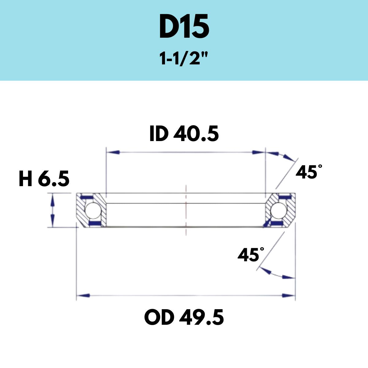 Black Bearing 1 1/2" Headset Bearing D15