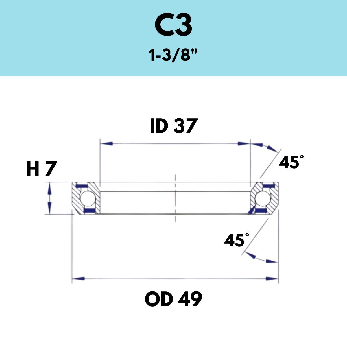 Black Bearing 1 3/8" Headset Bearing C3