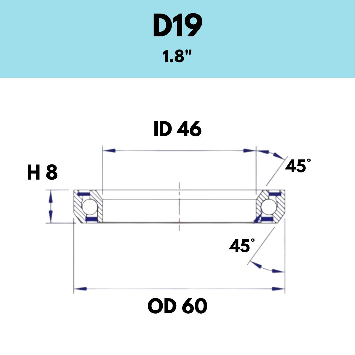 Black Bearing 1.8" Headset Bearing D19