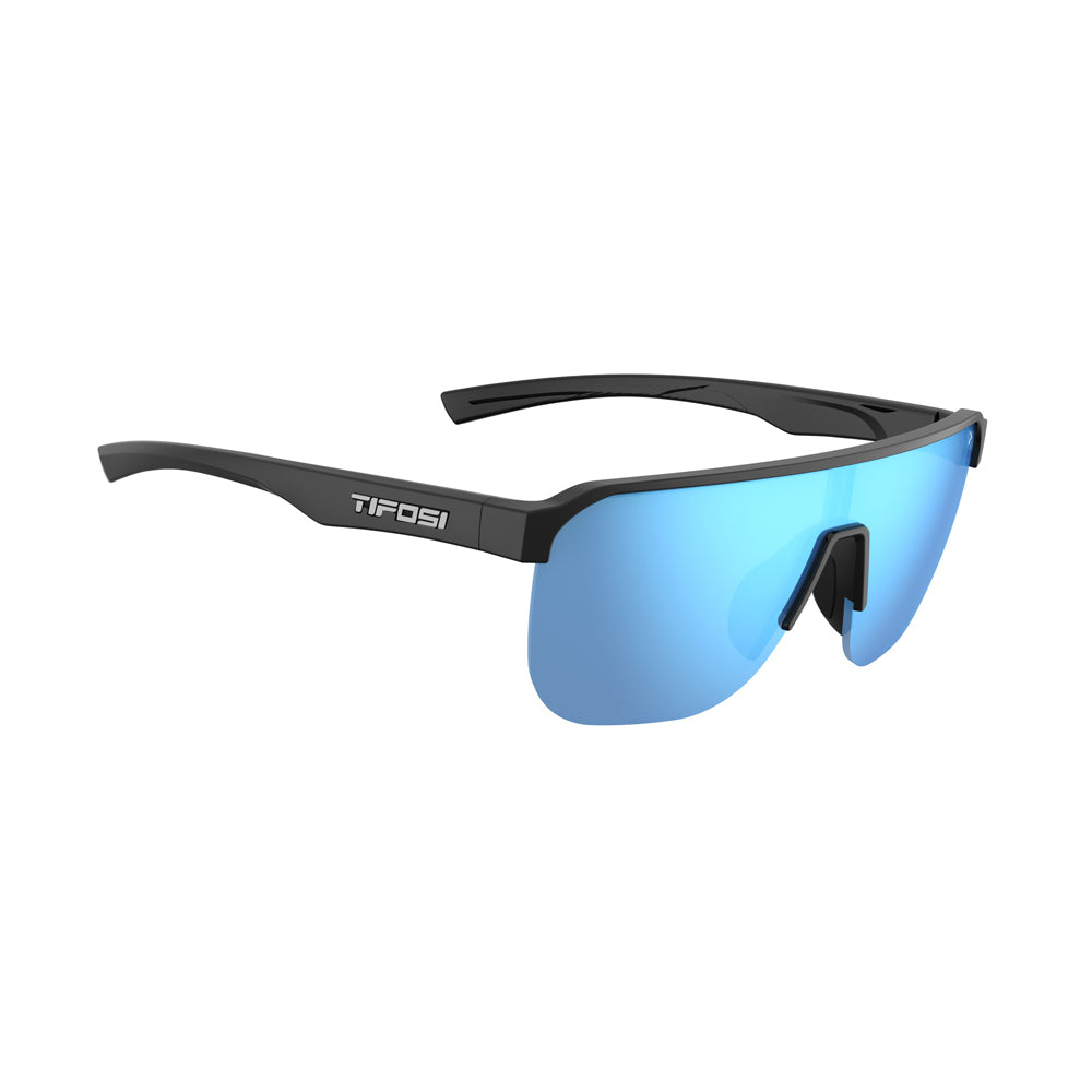 Tifosi Sanctum SL Sunglasses Gloss Black with Smoke Bright Blue Mirror Lens
