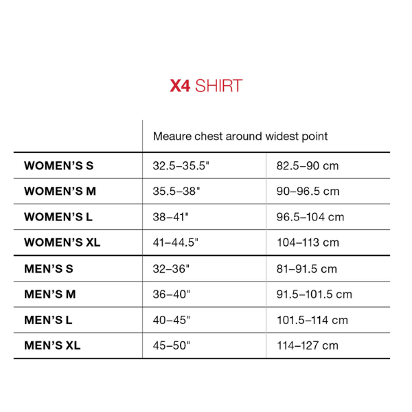Pro-X4 Size Chart