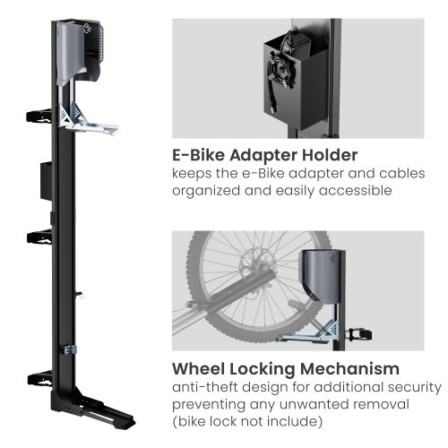 Maverack EasyLift charger holder and wheel-locking mechanism