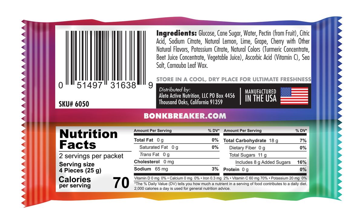 Bonk Breaker Rainbow Blast Energy Chews Box- 10 x 50g Packs