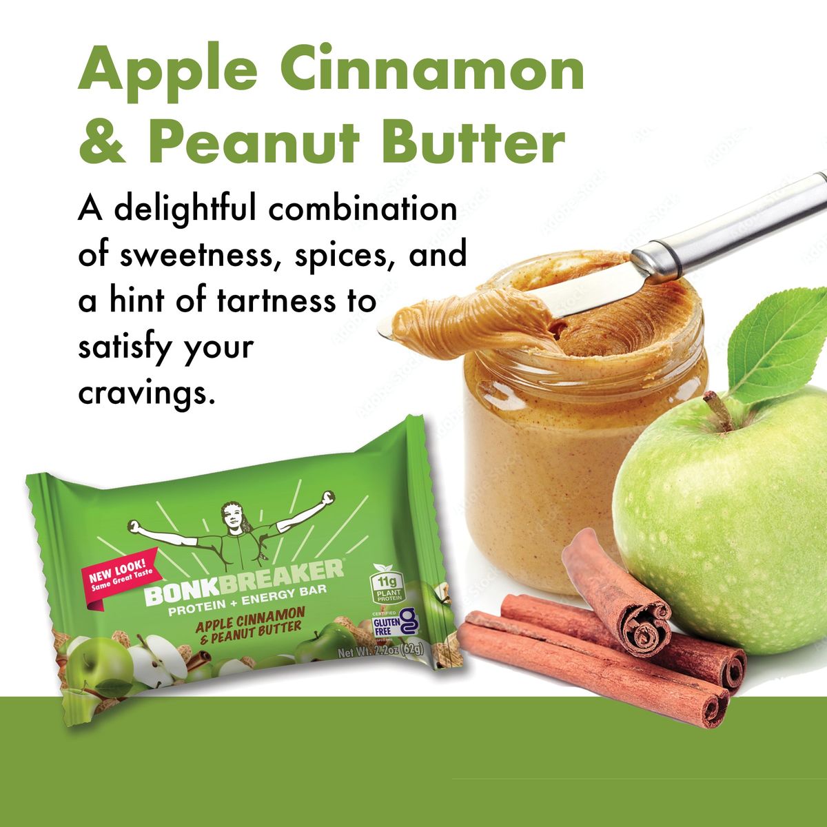 Bonk Breaker Apple Cinnamon & Peanut Butter Protein + Energy Bars per Box (12 bars)